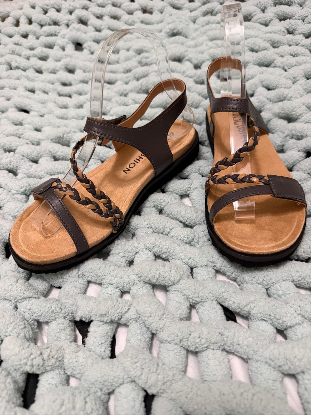 Aerocushion Braided Strap Brown Women’s Slingback Sandals Sz 7.5